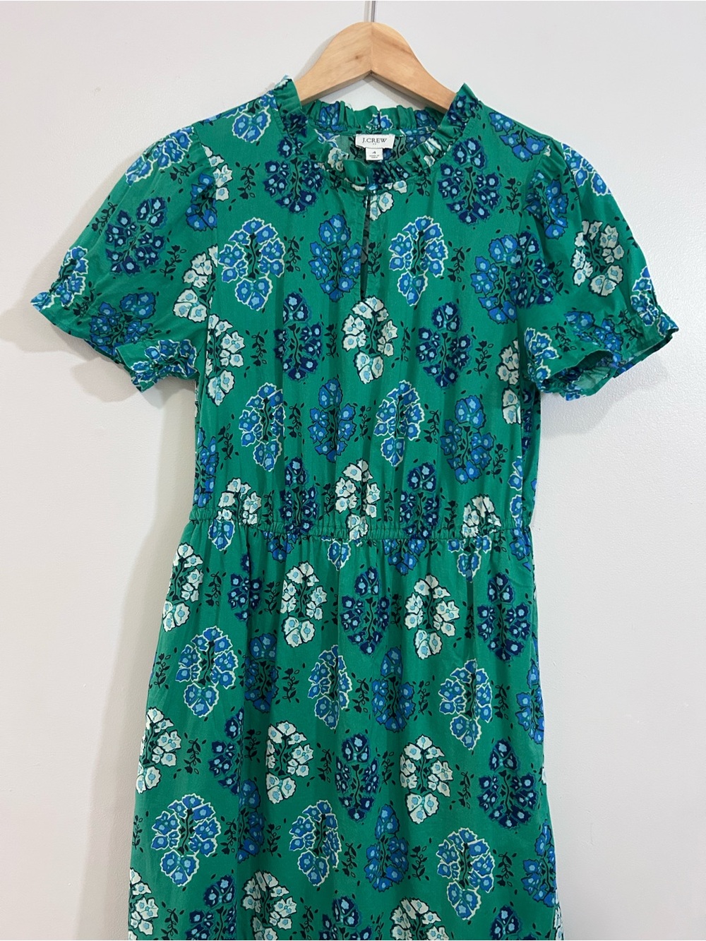J. Crew Green Floral Short-Sleeve Midi Dress 4 - Picture 4 of 16